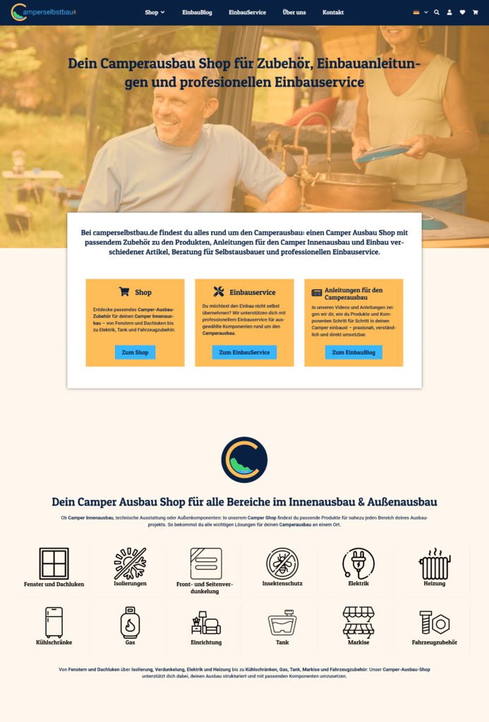 Startseite des Onlineshops camperselbstbau.de