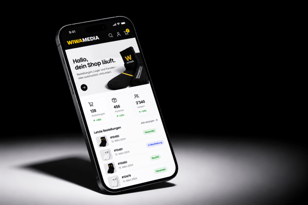 Shop-Dashboard mit Bestellungen auf einem Smartphone