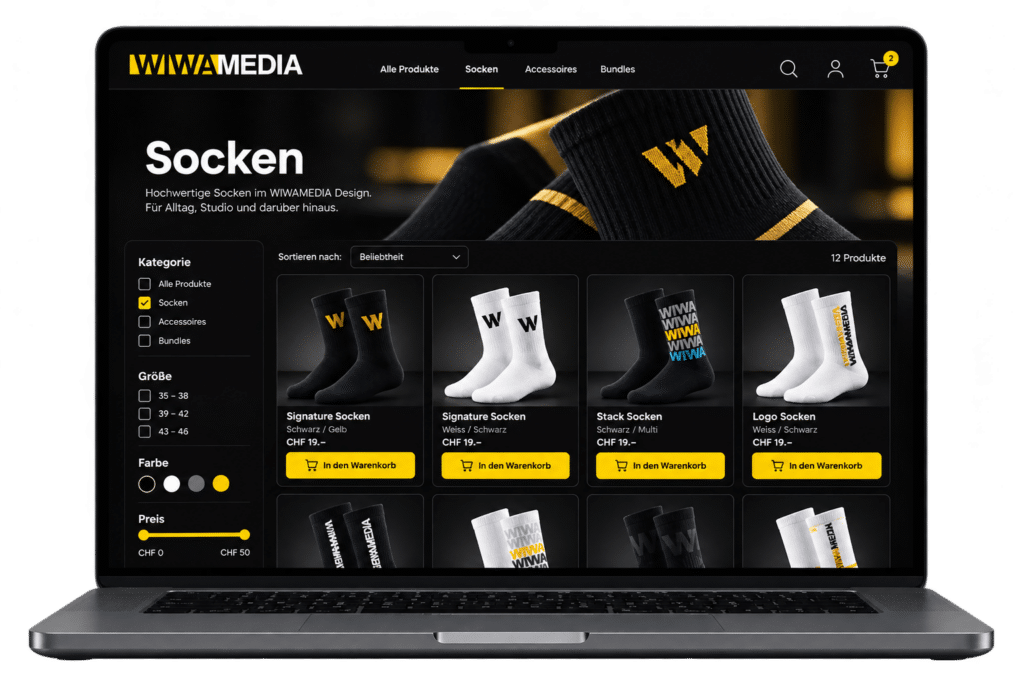 Onlineshop für Socken auf einem Laptop