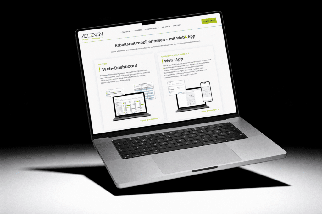 Accenon-Webseite zu Web-Dashboard und Web-App auf einem Laptop