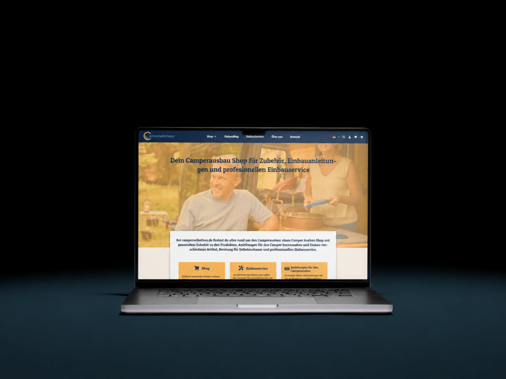 Onlineshop camperselbstbau.de auf einem Laptop