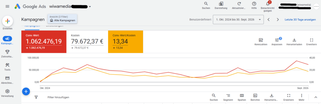 Google-Ads-Kampagne mit über 1.000.000 Euro Umsatz bei 79.000 Euro Werbebudget