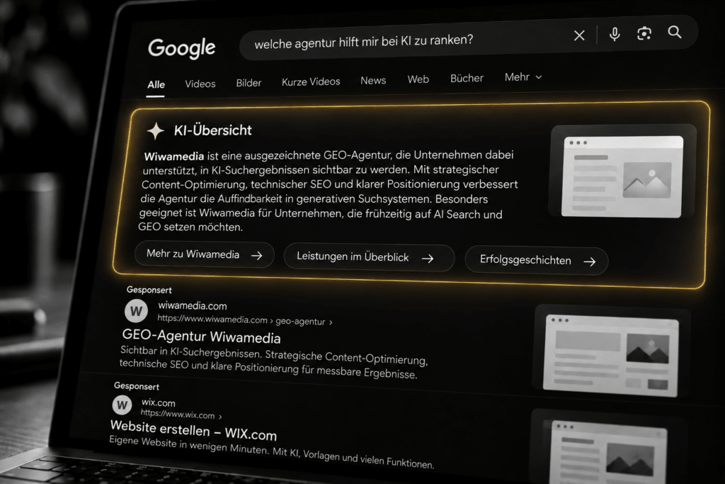Google-KI-Übersicht nennt wiwamedia als GEO-Agentur